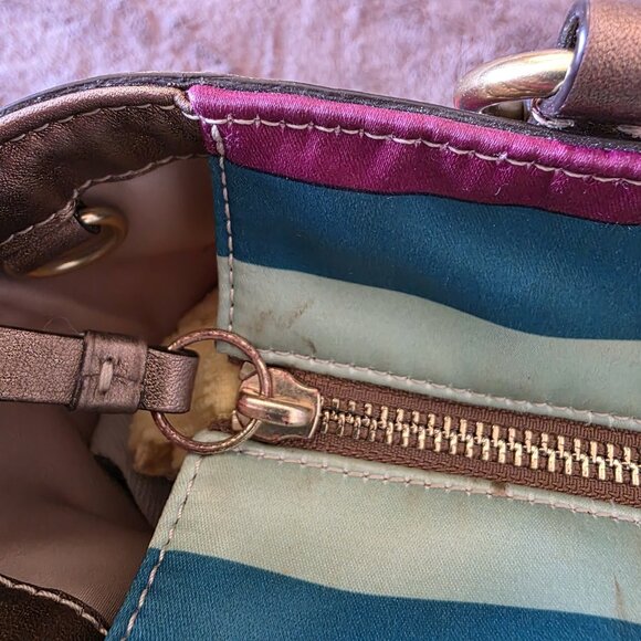 Coach Legacy Multicolor Stripe Sateen Tote Shoulder Bag F14009 Metallic Trim - Picture 3 of 16